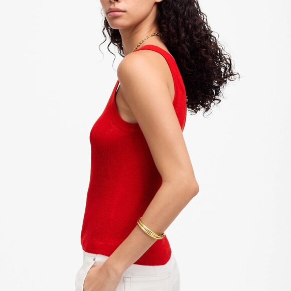 Madewell Linen Blend Scoopneck Lightweight Sweater Tank Top Red Size L NWT - Picture 3 of 8
